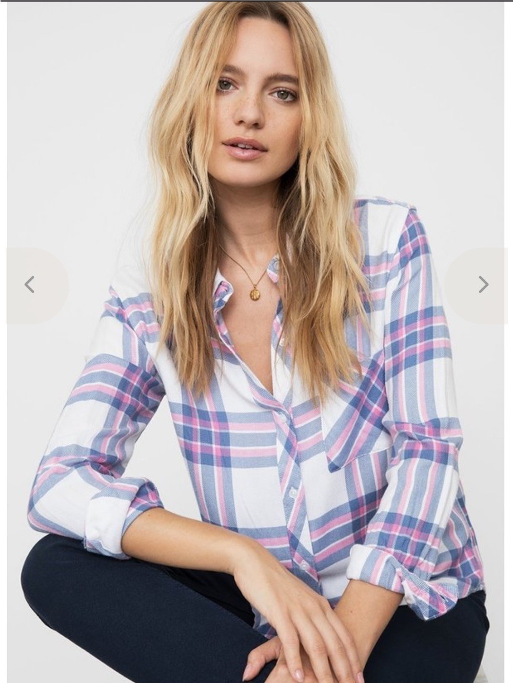 RAILS Hunter button up flannel shirt long sleeves white sky pink size medium
